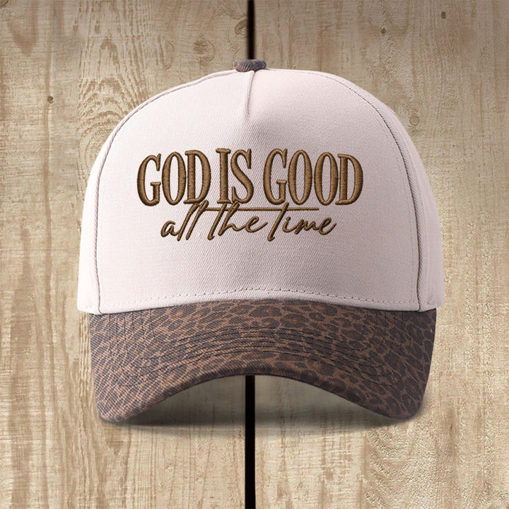 Christianartworkshop Gorra de béisbol informal con el bordado "Dios es bueno todo el tiempo" - Leopardo ditsy - image 8