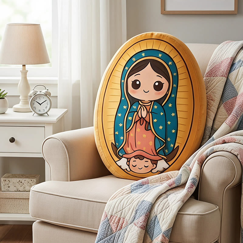 Christianartworkshop Adorable almohada de peluche con forma de la Virgen de Guadalupe: decoración acogedora para el hogar inspirada en la fe. - image 1