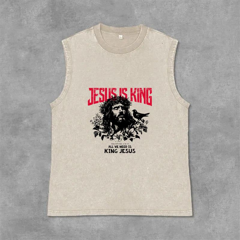 Christianartworkshop Camiseta sin mangas unisex lavada con estampado de la corona de espinas de Jesús es Rey. - Beige - 2XL - image 0