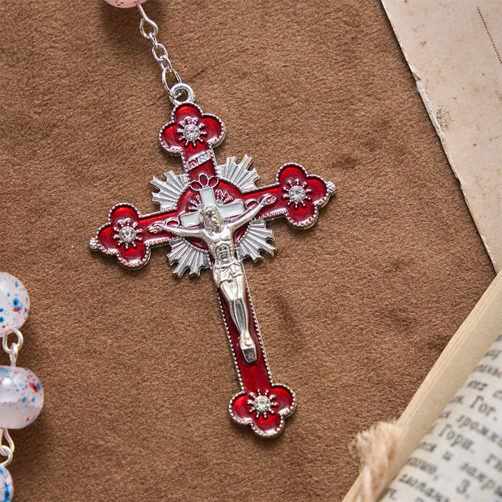 Christianartworkshop Rosario con crucifijo de estrella patriótica y cuentas moteadas, medallón con escudo de San Miguel y estrella esmaltada - image 7
