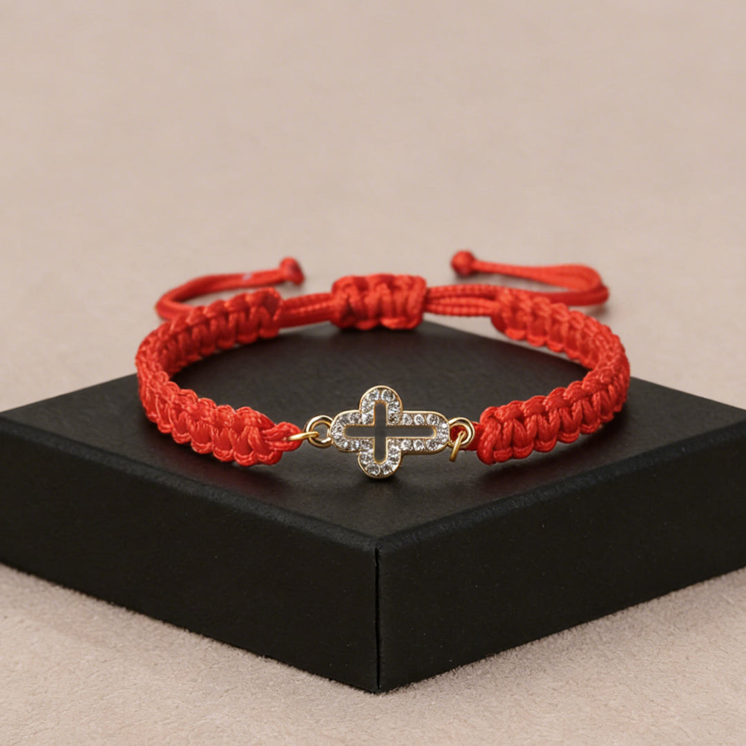 Christianartworkshop Pulsera de cordón tejido con cruz sagrada: emblema personalizado de la eterna ternura divina. - Rojo - image 5