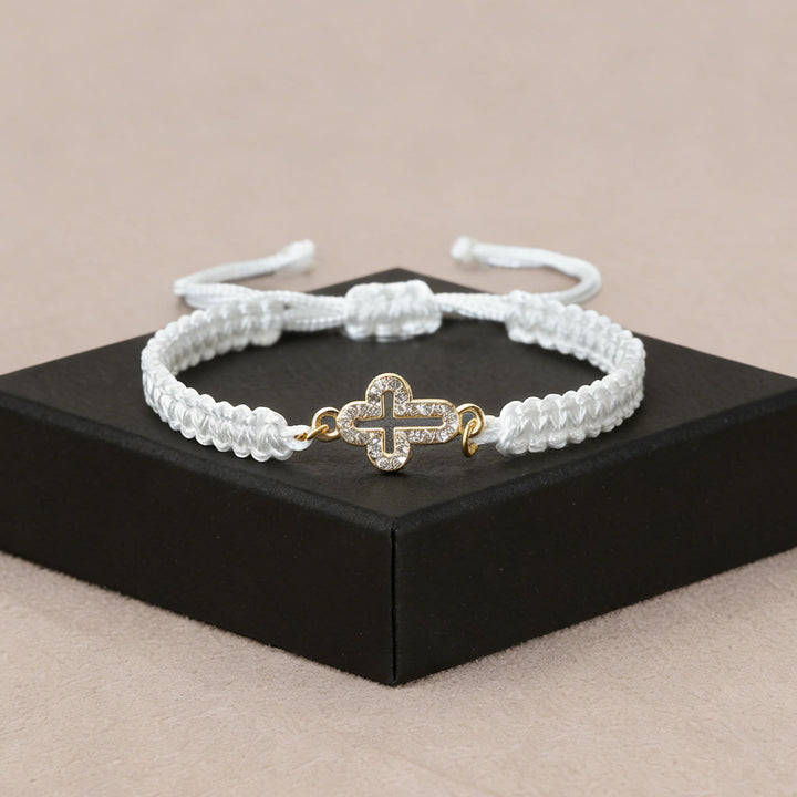 Christianartworkshop Pulsera de cordón tejido con cruz sagrada: emblema personalizado de la eterna ternura divina. - Blanco - image 4