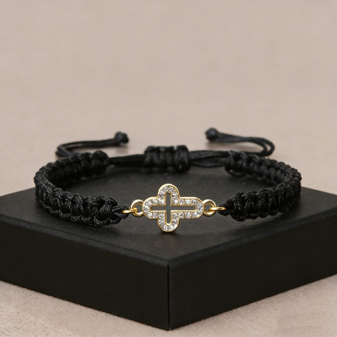Christianartworkshop Pulsera de cordón tejido con cruz sagrada: emblema personalizado de la eterna ternura divina. - Negro - image 2