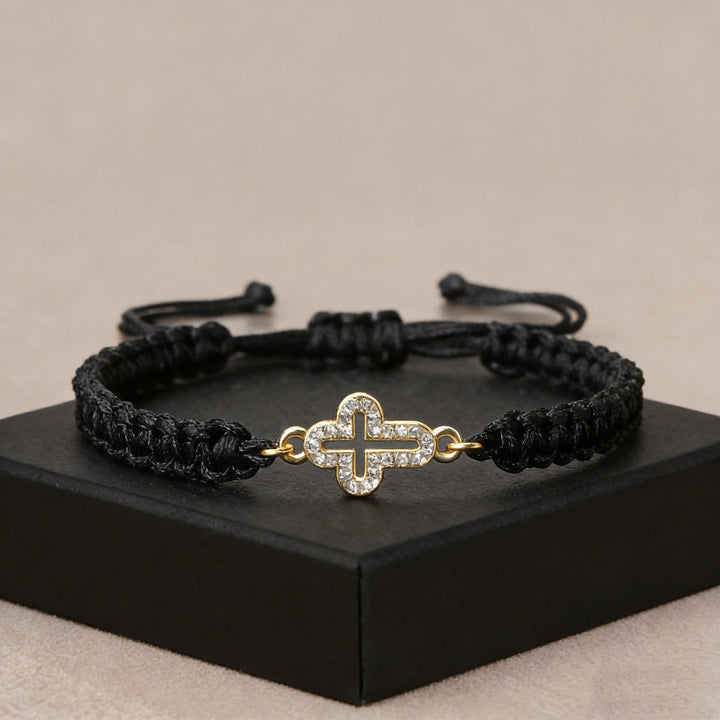 Christianartworkshop Pulsera de cordón tejido con cruz sagrada: emblema personalizado de la eterna ternura divina. - Negro - image 2