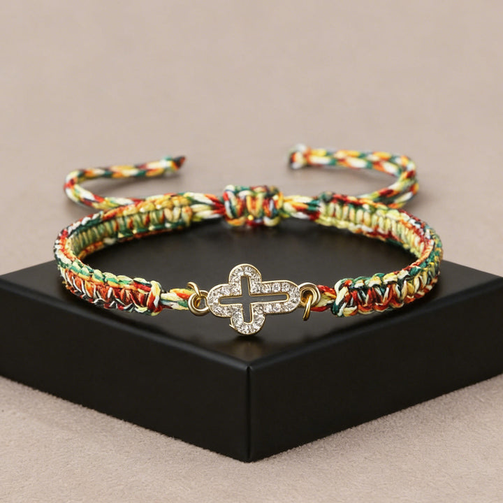 Christianartworkshop Pulsera de cordón tejido con cruz sagrada: emblema personalizado de la eterna ternura divina. - Multicolor - image 0