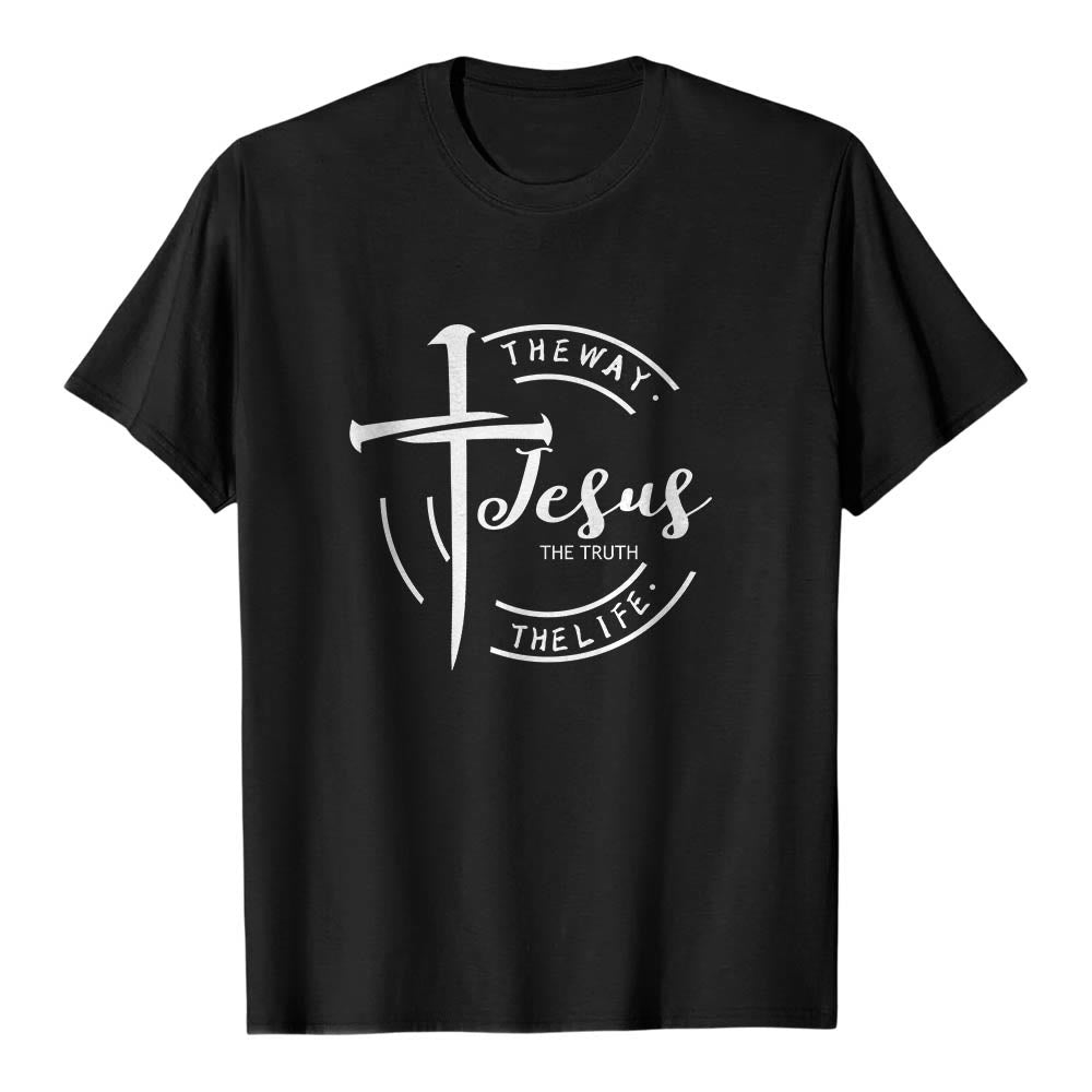 Christianartworkshop Pinceladas Cruz Marco Circular Jesús El Camino La Verdad La Vida Camiseta Premium de Manga Corta - Negro - 2XL - image 15