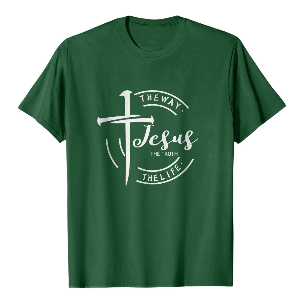 Christianartworkshop Pinceladas Cruz Marco Circular Jesús El Camino La Verdad La Vida Camiseta Premium de Manga Corta - Verde oscuro - 2XL - image 6