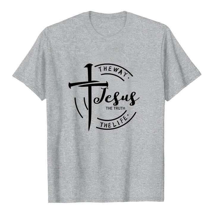 Christianartworkshop Pinceladas Cruz Marco Circular Jesús El Camino La Verdad La Vida Camiseta Premium de Manga Corta - Gris - 2XL - image 0