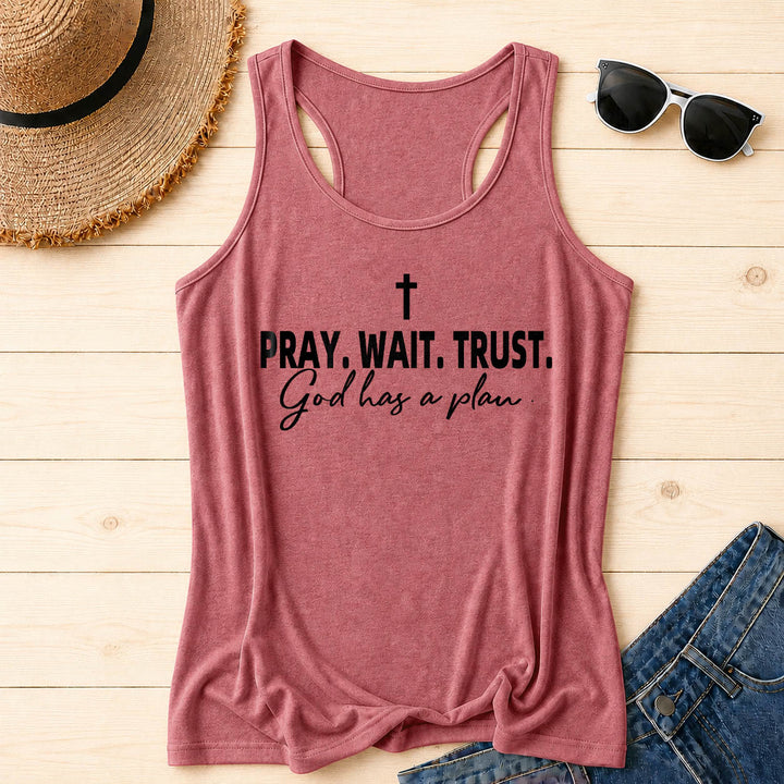 Christianartworkshop Cruz ORA ESPERA CONFÍA Fuente de bloque en negrita Sublínea cursiva Dios tiene un plan Camiseta sin mangas estilo racerback - Rosa - 2XL - image 18