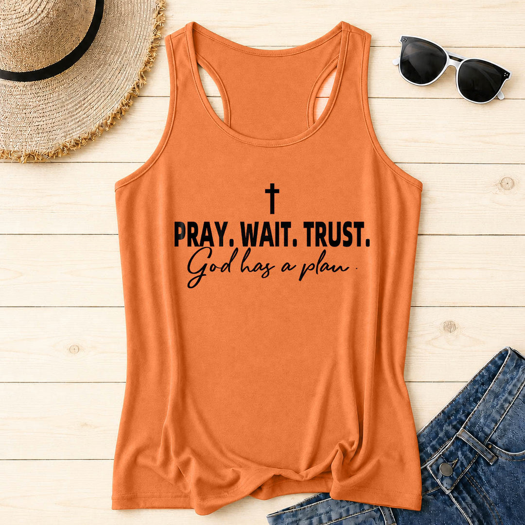 Christianartworkshop Cruz ORA ESPERA CONFÍA Fuente de bloque en negrita Sublínea cursiva Dios tiene un plan Camiseta sin mangas estilo racerback - Naranja - 2XL - image 12