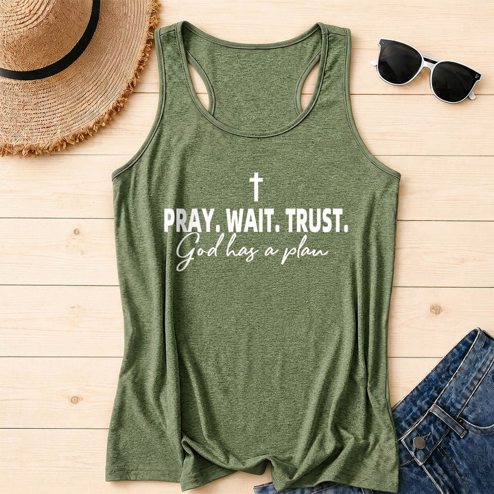 Christianartworkshop Cruz ORA ESPERA CONFÍA Fuente de bloque en negrita Sublínea cursiva Dios tiene un plan Camiseta sin mangas estilo racerback - Verde oliva - 2XL - image 16