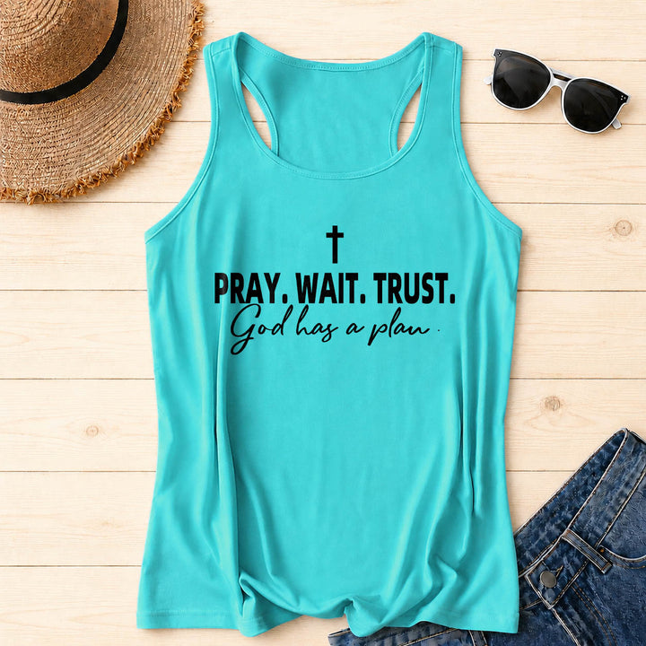 Christianartworkshop Cruz ORA ESPERA CONFÍA Fuente de bloque en negrita Sublínea cursiva Dios tiene un plan Camiseta sin mangas estilo racerback - Menta - 2XL - image 10