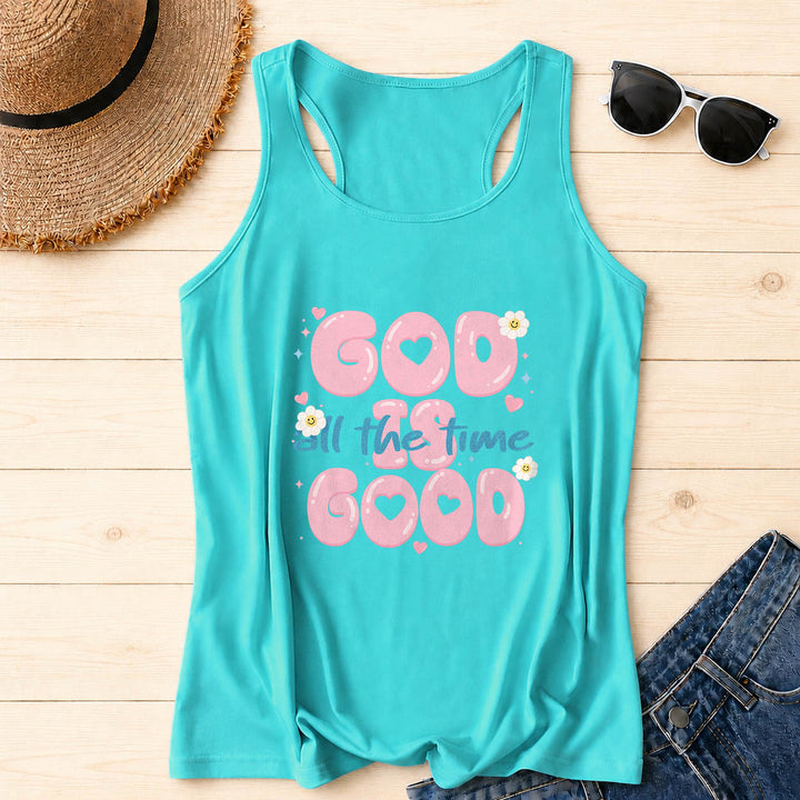 Christianartworkshop Camiseta sin mangas estilo racerback con estampado frontal de corazón burbuja con letras de carita sonriente, margarita y estrella. - Menta - 2XL - image 12