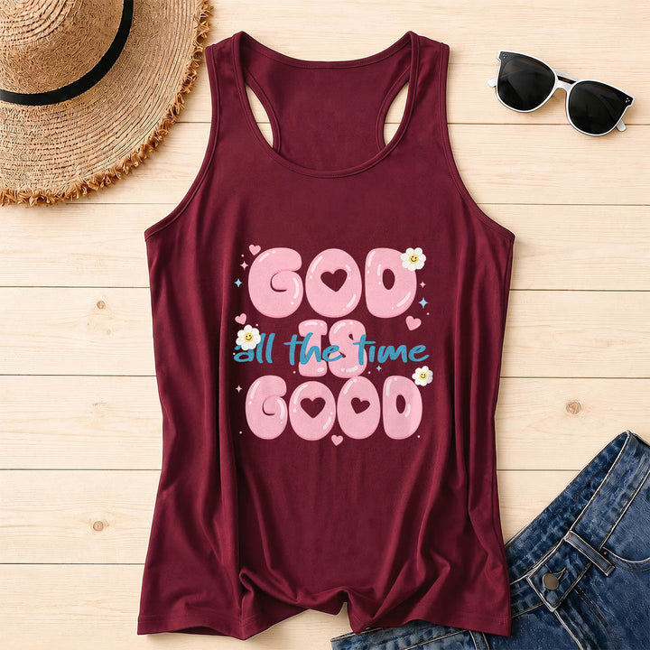 Christianartworkshop Camiseta sin mangas estilo racerback con estampado frontal de corazón burbuja con letras de carita sonriente, margarita y estrella. - Vino - 2XL - image 2