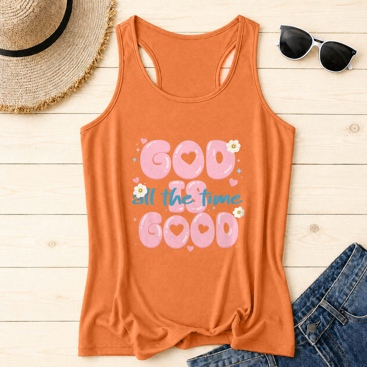 Christianartworkshop Camiseta sin mangas estilo racerback con estampado frontal de corazón burbuja con letras de carita sonriente, margarita y estrella. - Naranja - 2XL - image 0