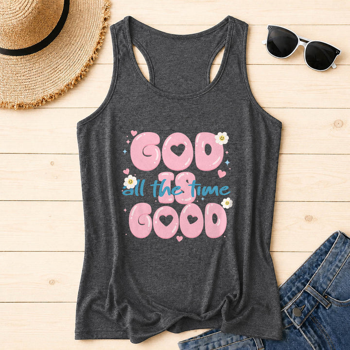 Christianartworkshop Camiseta sin mangas estilo racerback con estampado frontal de corazón burbuja con letras de carita sonriente, margarita y estrella. - Gris - 2XL - image 10