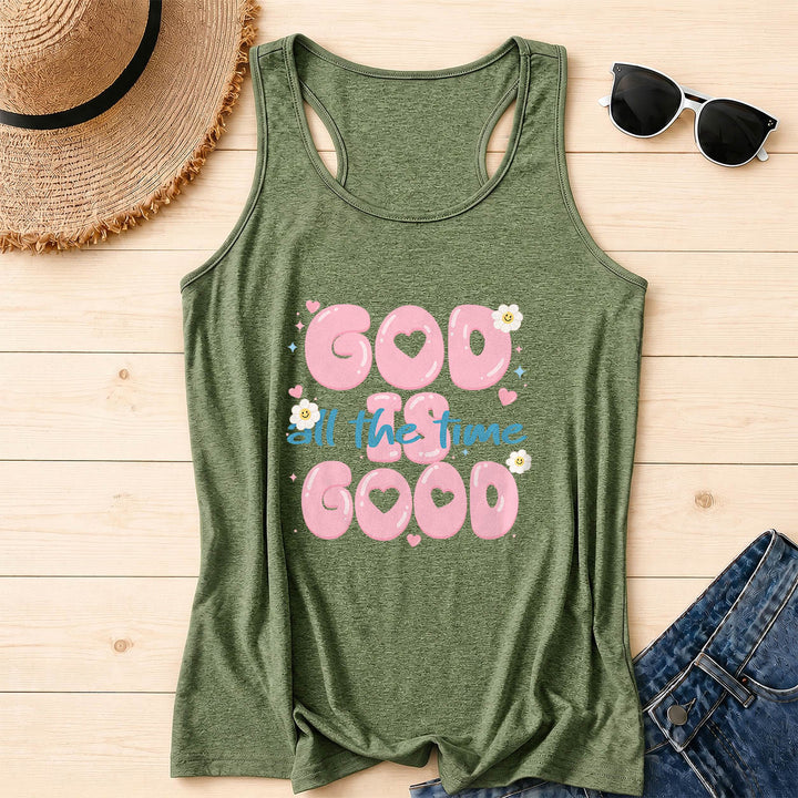 Christianartworkshop Camiseta sin mangas estilo racerback con estampado frontal de corazón burbuja con letras de carita sonriente, margarita y estrella. - Verde oliva - 2XL - image 16