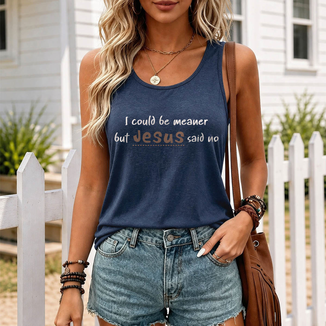 Christianartworkshop Podría ser más cruel, pero Jesús dijo que no. Camiseta sin mangas estilo nadador con estampado frontal de contraste. - image 11