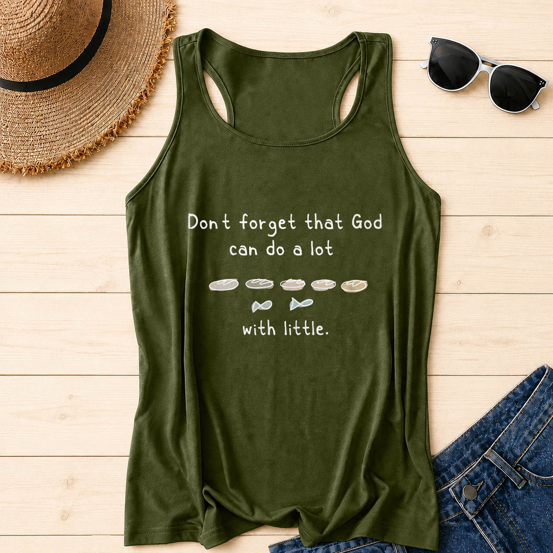Christianartworkshop No olvides que Dios puede hacer mucho con lo pequeño. Cinco panes y dos peces. Camiseta sin mangas estilo racerback con estampado de boceto lineal. - Verde militar - 2XL - image 2