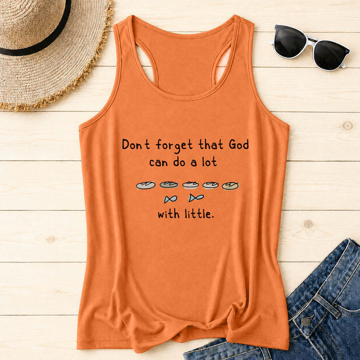 Christianartworkshop No olvides que Dios puede hacer mucho con lo pequeño. Cinco panes y dos peces. Camiseta sin mangas estilo racerback con estampado de boceto lineal. - Naranja - 2XL - image 4