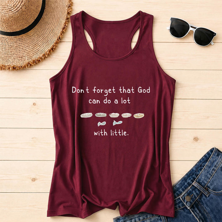 Christianartworkshop No olvides que Dios puede hacer mucho con lo pequeño. Cinco panes y dos peces. Camiseta sin mangas estilo racerback con estampado de boceto lineal. - Vino - 2XL - image 6