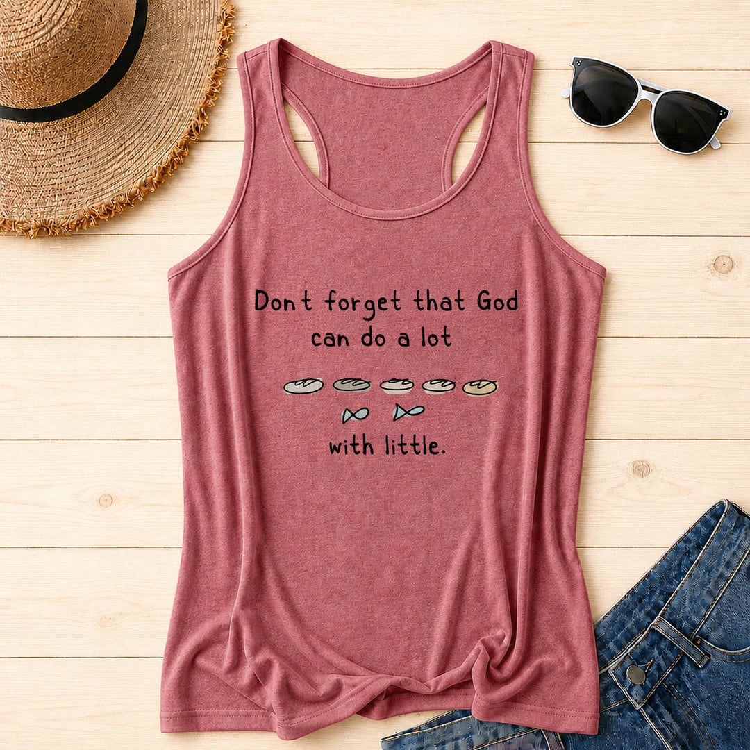 Christianartworkshop No olvides que Dios puede hacer mucho con lo pequeño. Cinco panes y dos peces. Camiseta sin mangas estilo racerback con estampado de boceto lineal. - Rosa - 2XL - image 18