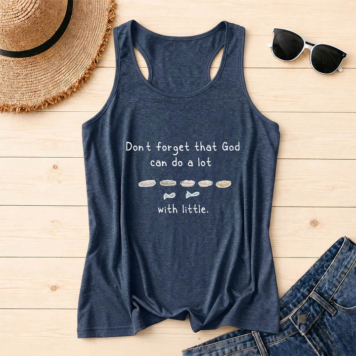 Christianartworkshop No olvides que Dios puede hacer mucho con lo pequeño. Cinco panes y dos peces. Camiseta sin mangas estilo racerback con estampado de boceto lineal. - Azul marino - 2XL - image 12