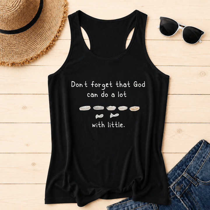 Christianartworkshop No olvides que Dios puede hacer mucho con lo pequeño. Cinco panes y dos peces. Camiseta sin mangas estilo racerback con estampado de boceto lineal. - Negro - 2XL - image 10