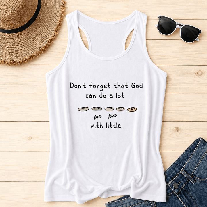 Christianartworkshop No olvides que Dios puede hacer mucho con lo pequeño. Cinco panes y dos peces. Camiseta sin mangas estilo racerback con estampado de boceto lineal. - Blanco - 2XL - image 8