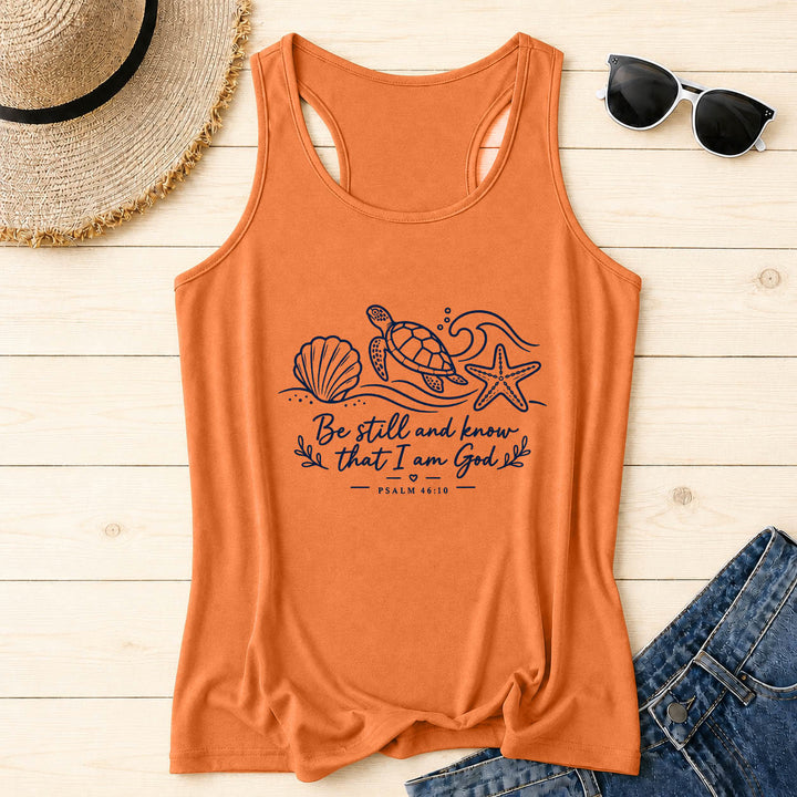 Christianartworkshop Estad quietos y sabed que yo soy Dios Salmo 46:10 Tortuga marina, concha, estrella de mar, ola, camiseta sin mangas estilo nadador - Naranja - 2XL - image 8