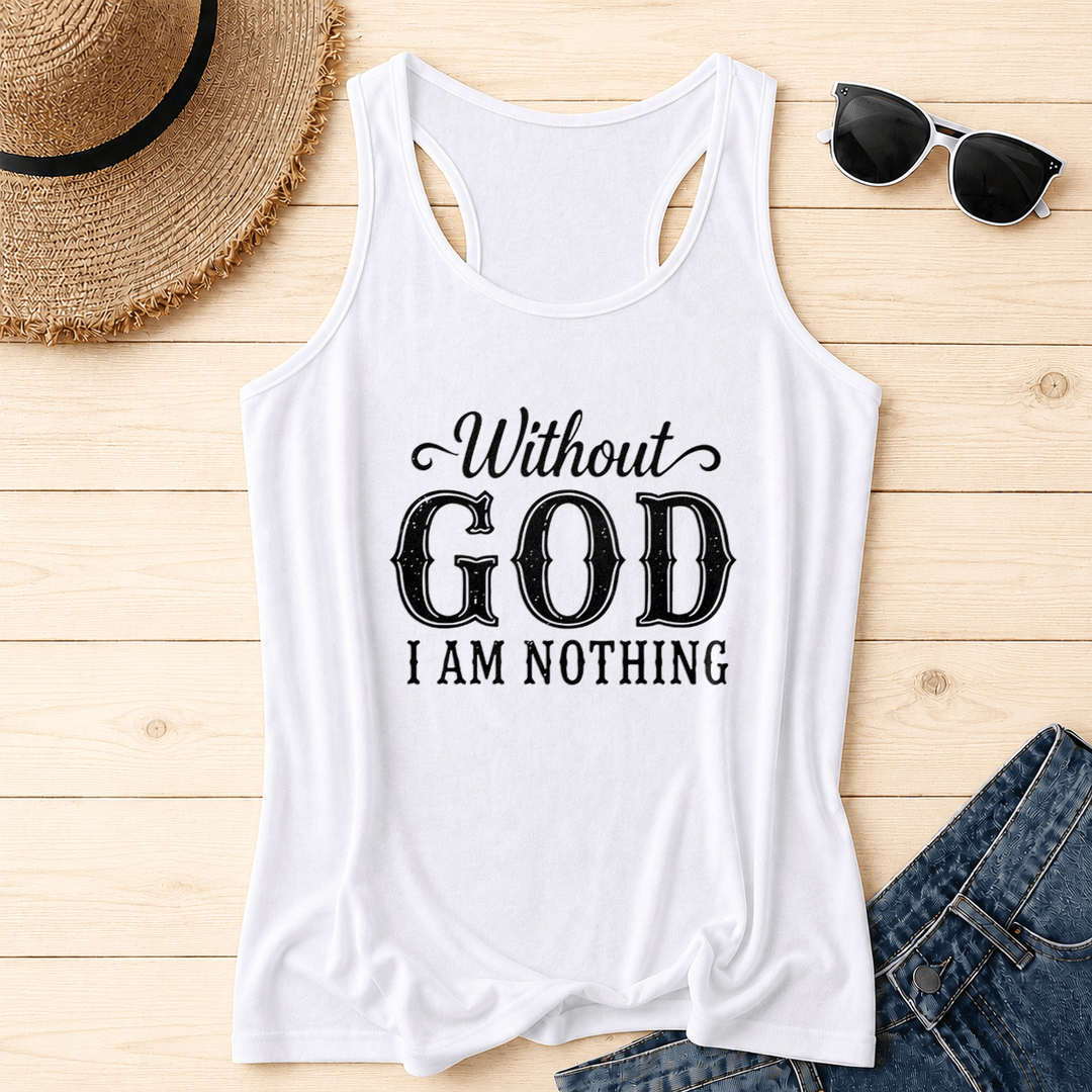Christianartworkshop Sin Dios no soy nada Camiseta sin mangas estilo racerback con espalda cruzada, cursiva, estilo vintage desgastada, con serifa llamativa y contraste de tres niveles - Blanco - 2XL - image 0
