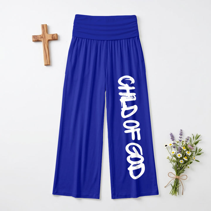 Christianartworkshop Pincelada vertical, Niño de Dios, Letras a mano, Pantalones de pierna ancha con cintura alta y dobladillo - Azul - US22,UK/AU26,EU54 (6XL) - image 0