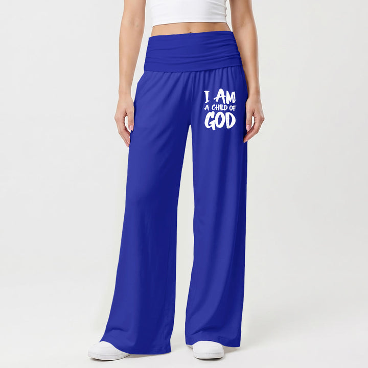 Christianartworkshop Soy un hijo de Dios. Pantalones de pierna ancha con estampado en bloque en la parte delantera del muslo. - image 13