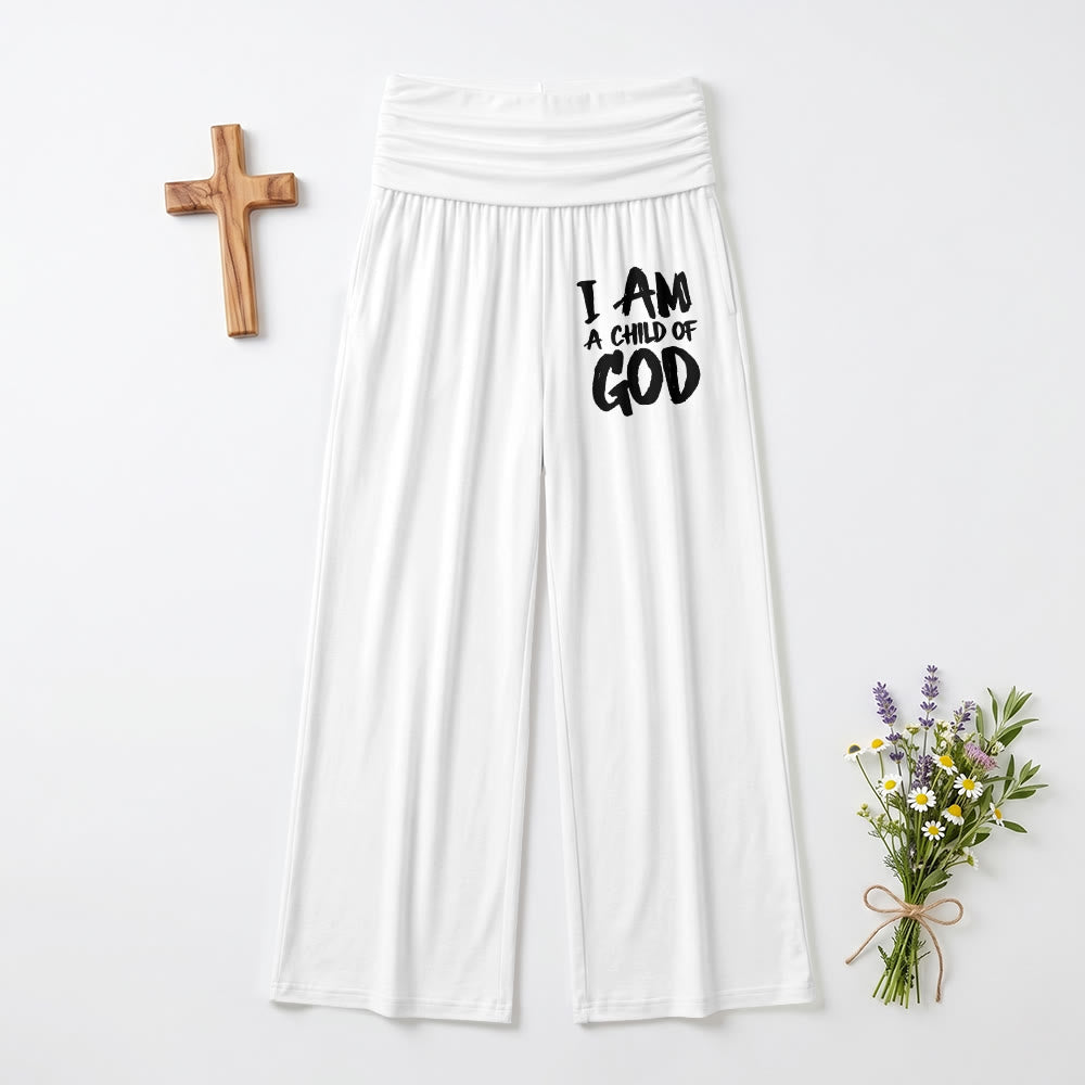 Christianartworkshop Soy un hijo de Dios. Pantalones de pierna ancha con estampado en bloque en la parte delantera del muslo. - Blanco - US22, UK/AU26, EU54 (6XL) - image 6
