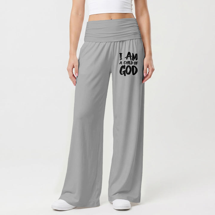 Christianartworkshop Soy un hijo de Dios. Pantalones de pierna ancha con estampado en bloque en la parte delantera del muslo. - image 10