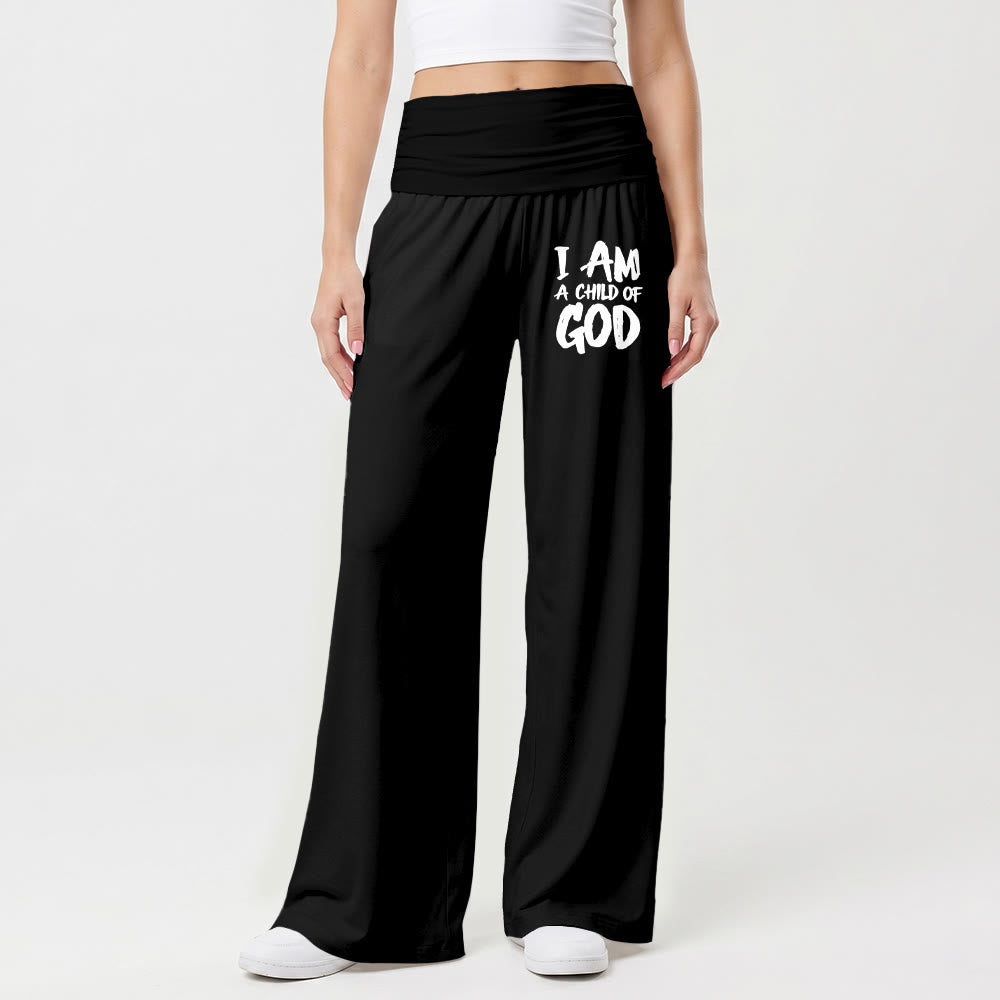 Christianartworkshop Soy un hijo de Dios. Pantalones de pierna ancha con estampado en bloque en la parte delantera del muslo. - image 4