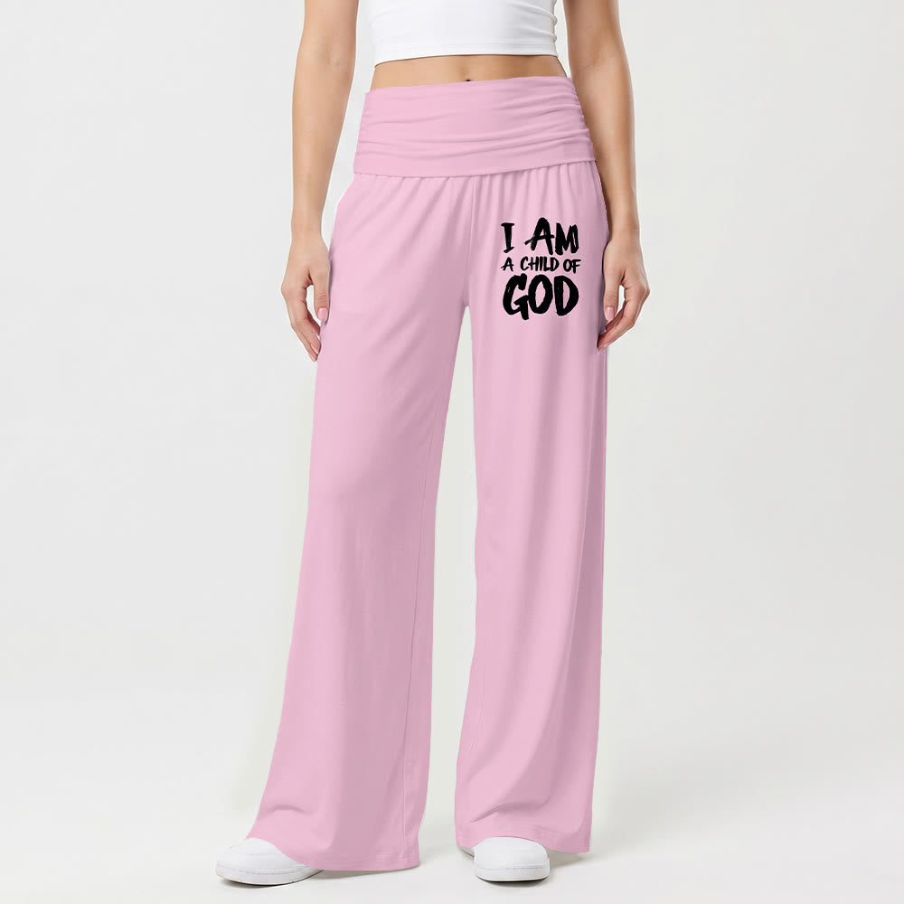 Christianartworkshop Soy un hijo de Dios. Pantalones de pierna ancha con estampado en bloque en la parte delantera del muslo. - image 1