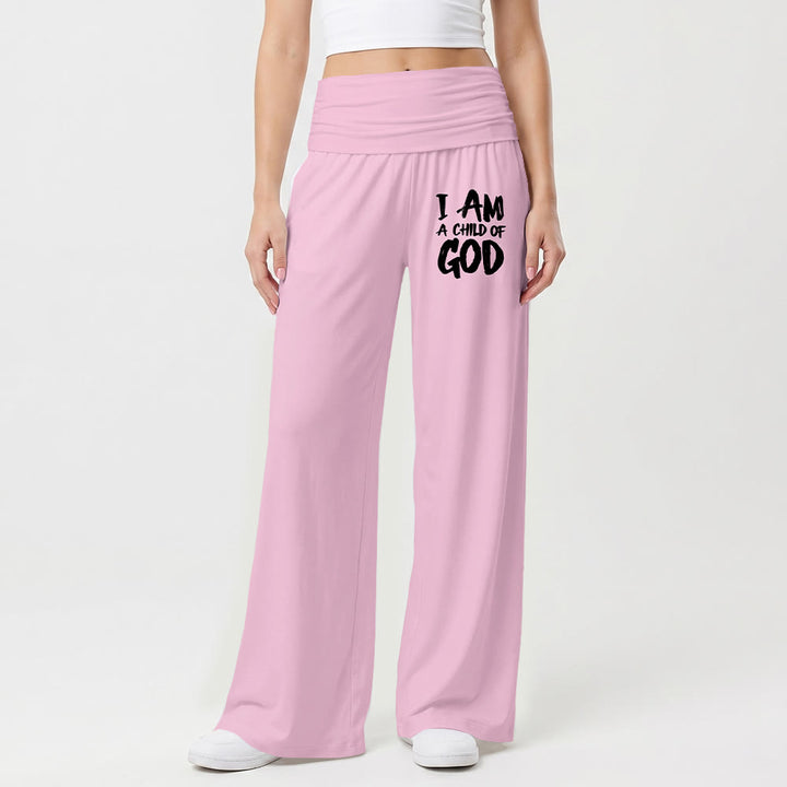 Christianartworkshop Soy un hijo de Dios. Pantalones de pierna ancha con estampado en bloque en la parte delantera del muslo. - image 1