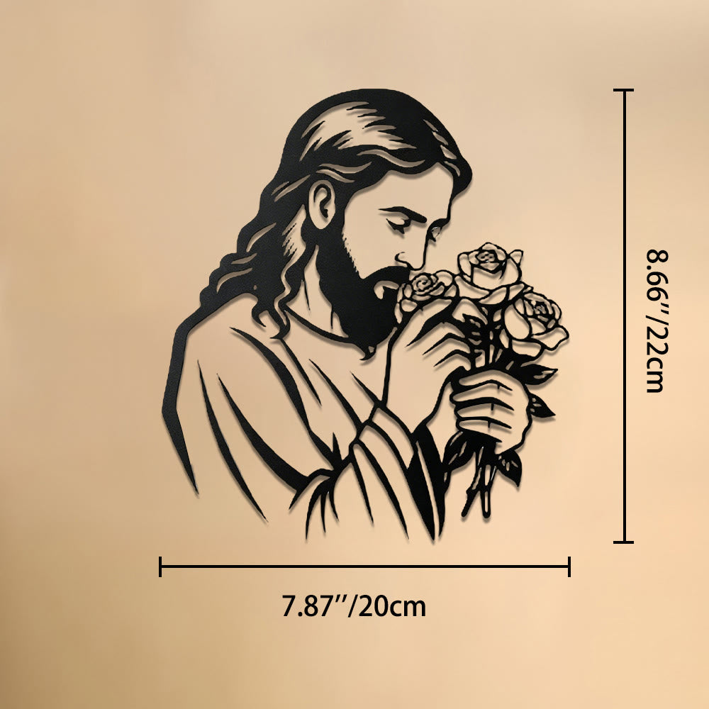 Christianartworkshop Decoración de pared metálica con la imagen de Jesús sosteniendo una rosa: Emblema atemporal de la sagrada gracia redentora. - 7,87''*8,66''*0,04''/20cm*22cm*0,1cm - image 8