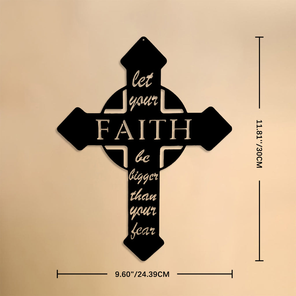 Christianartworkshop Cruz de punta afilada: Deja que tu fe sea más grande que tu miedo. Decoración de pared de metal: Emblema atemporal de la sagrada gracia redentora. - 9,60''*11,81''*0,04''/24,39cm*30cm*0,1cm - image 5