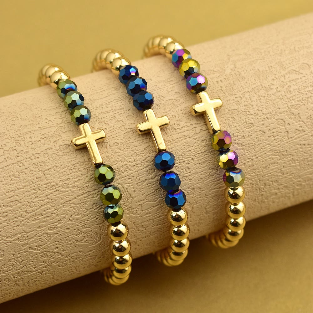Christianartworkshop Conjunto de tres pulseras con minicruces multicolores de cuentas estilo bohemio: emblema atemporal de la suave protección celestial. - Juego de 3 - image 0