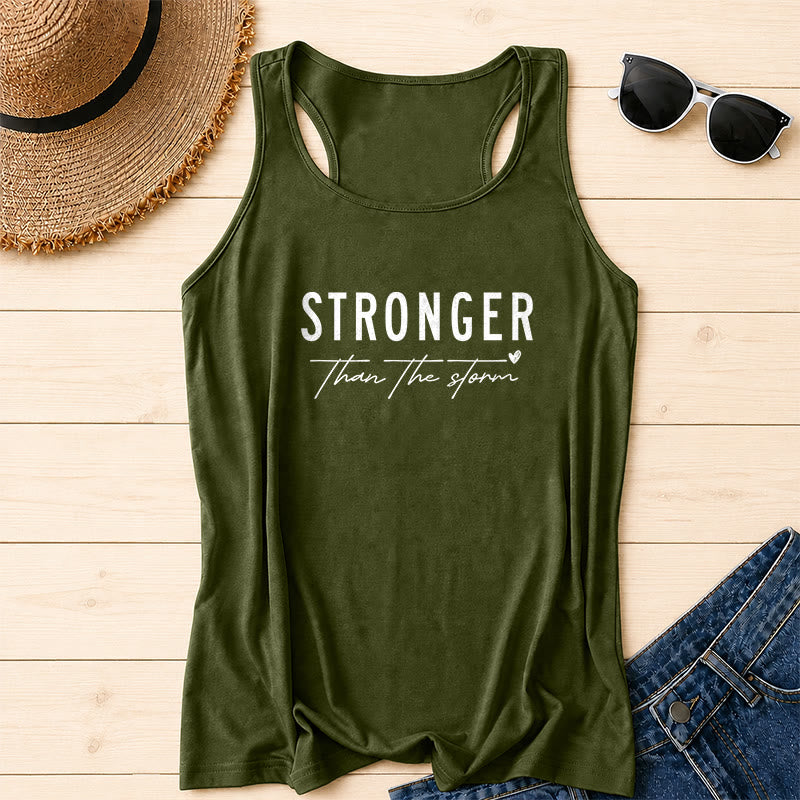 Christianartworkshop Camiseta sin mangas estilo racerback con estampado frontal en letra mayúscula grande, desgastada, en negrita, con la frase "STRONGER" subrayada en cursiva y un pequeño corazón como detalle. - Verde militar - 2XL - image 14