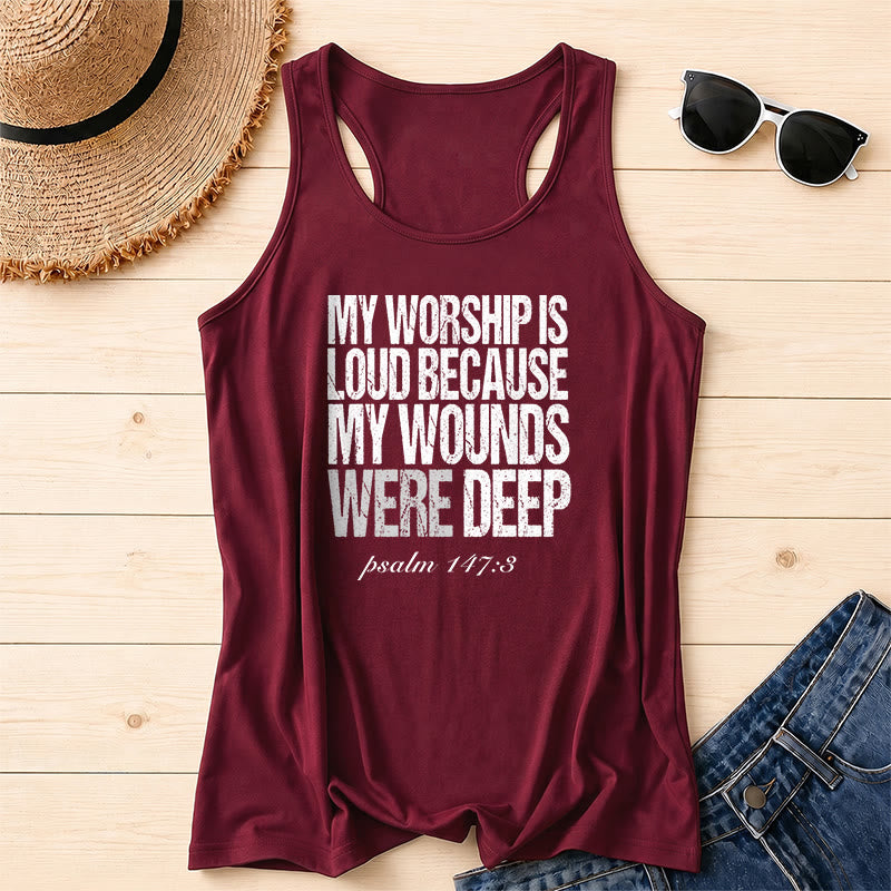 Christianartworkshop Mi adoración es ruidosa porque mis heridas eran profundas Camiseta sin mangas estilo nadador - Vino - 2XL - image 0