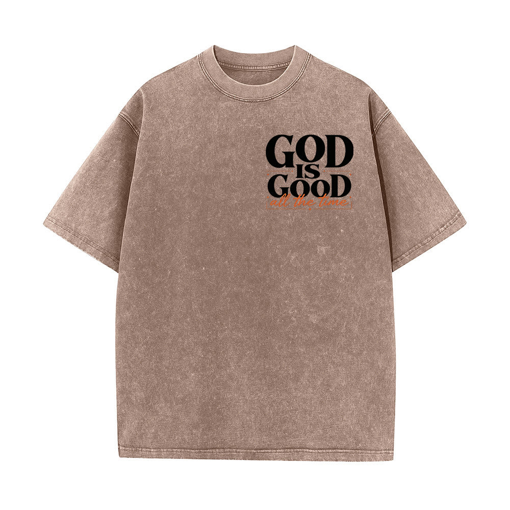 Christianartworkshop DIOS ES BUENO TODO EL TIEMPO Bloque de contraste Fuente cursiva Doble cara Pecho izquierdo Camiseta vintage lavada - image 1