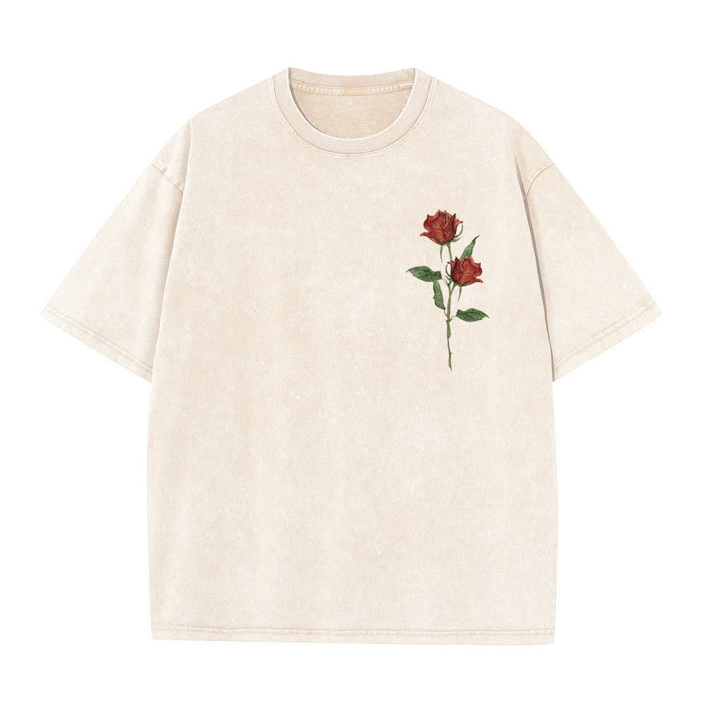 Christianartworkshop Camiseta vintage lavada con estampado doble de acuarela de dos tallos de rosas rojas, el Camino, la Verdad y la Vida. - image 1