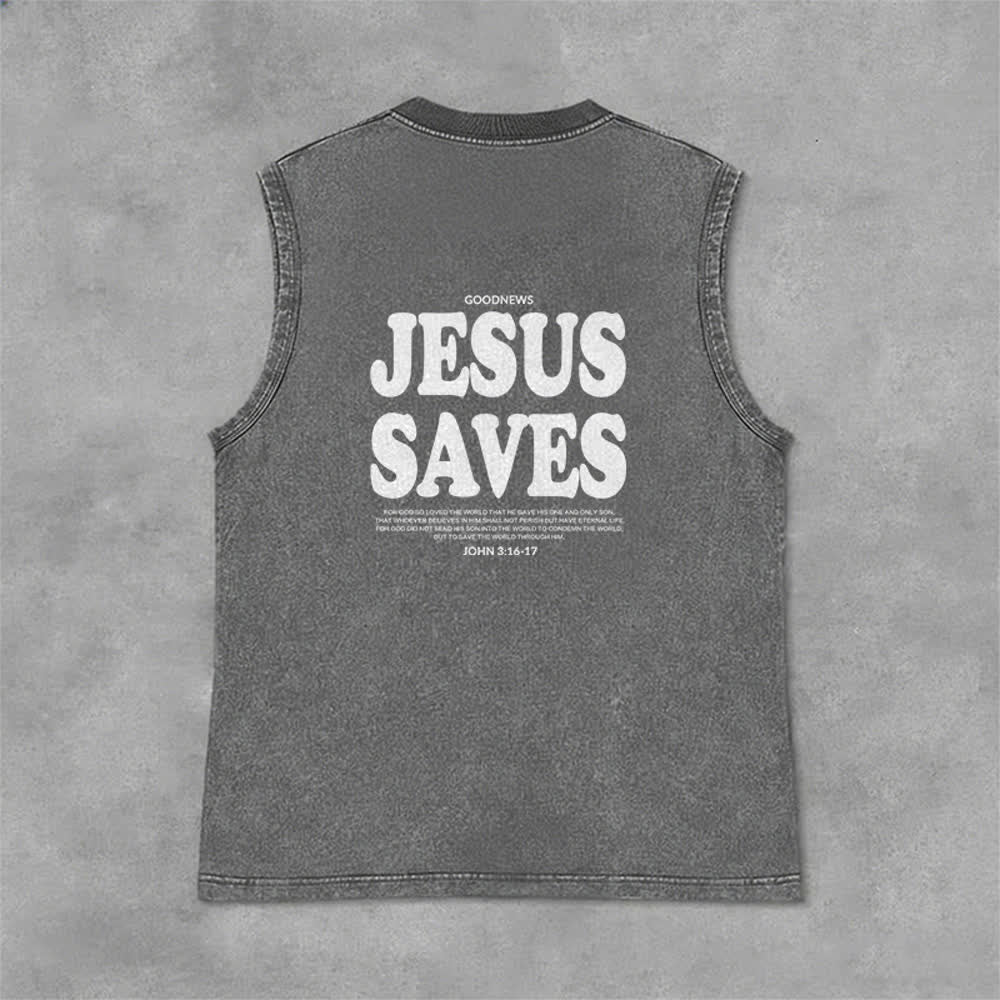Christianartworkshop Camiseta sin mangas unisex lavada con la frase "Jesús salva" (Juan 3:16) - image 15