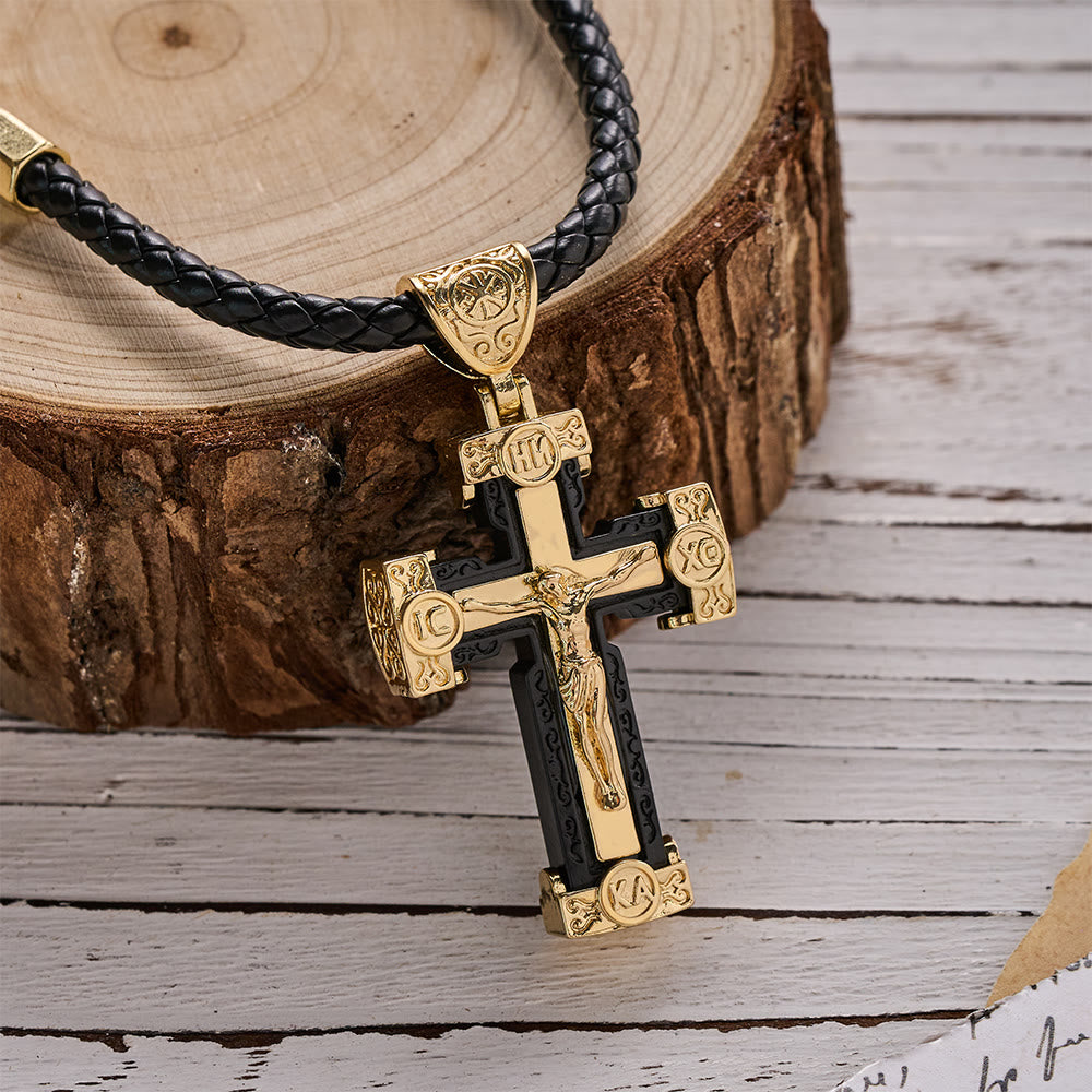 Christianartworkshop Collar con colgante de aleación de oro negro y negro con crucifijo de Jesús de estilo lujoso. - Negro - image 0