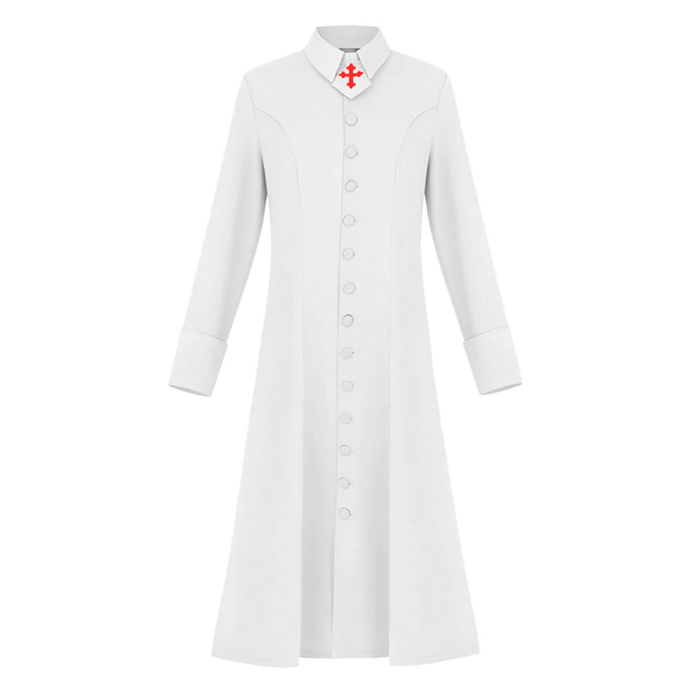Christianartworkshop Túnica de pastora para mujer con cuello, motivo de cruz y silueta femenina. Túnica clerical para mujer. - Blanco - 3XL - image 1