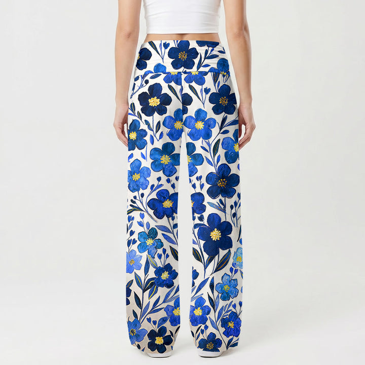 Christianartworkshop Pantalones de pierna ancha con cintura alta y dobladillo plegable con estampado floral acuarela de la Virgen María y el Niño. - image 2