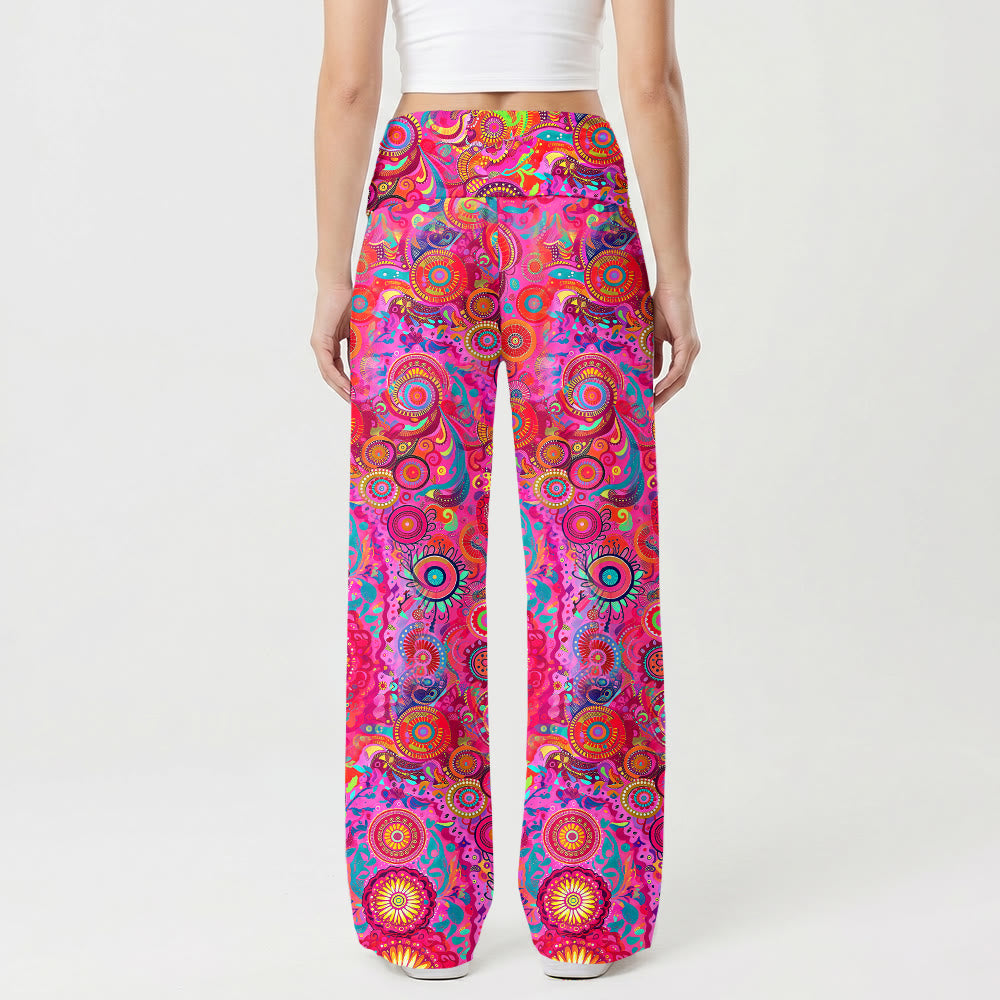 Christianartworkshop Pantalones de talle alto y pierna ancha con mandala circular psicodélico de la Virgen de Guadalupe. - image 2